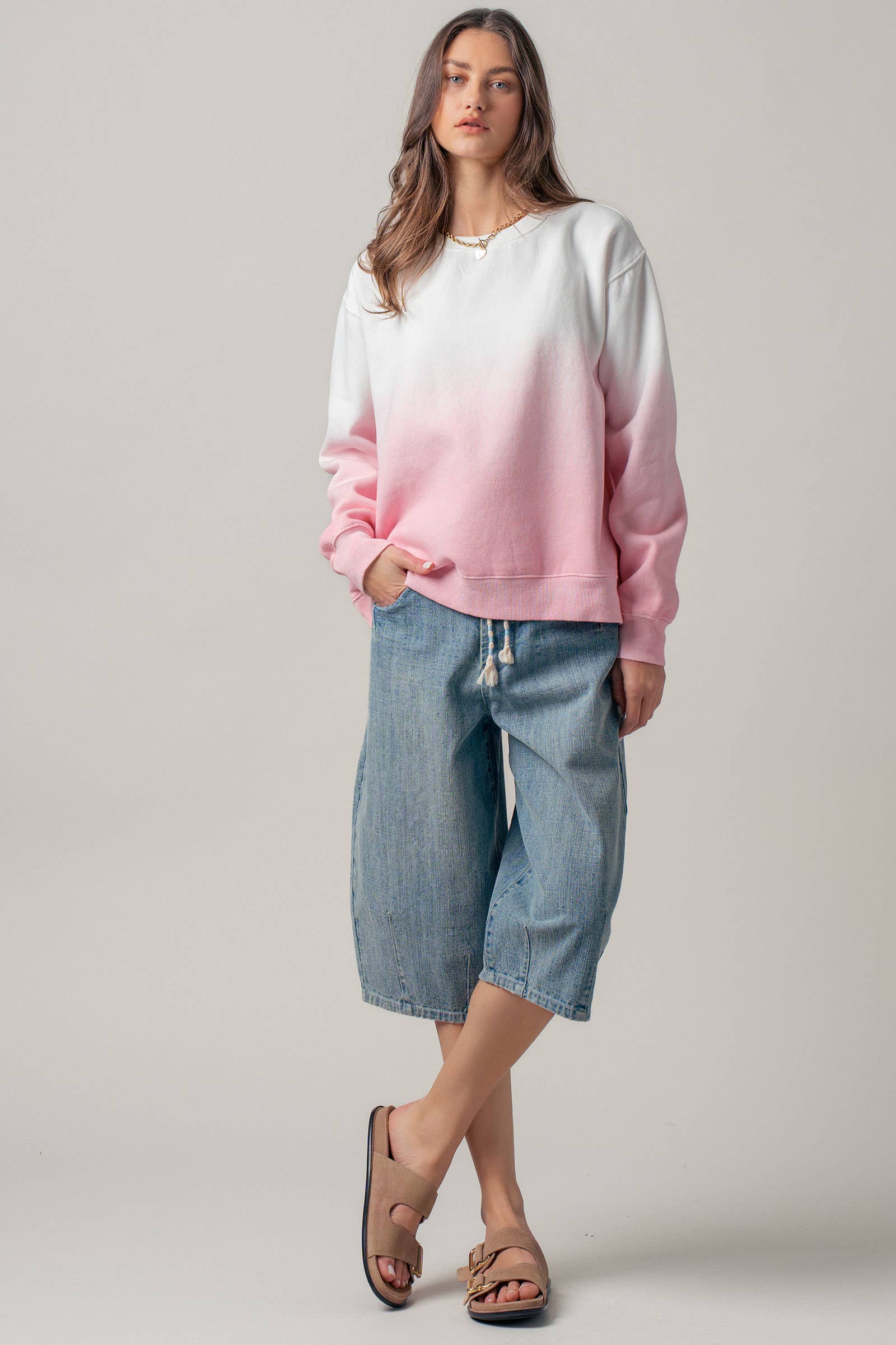 Urban Daizy - Wholesale Knit Sweater - Women's - Ombré Dip-Dye Crewneck Sweater5