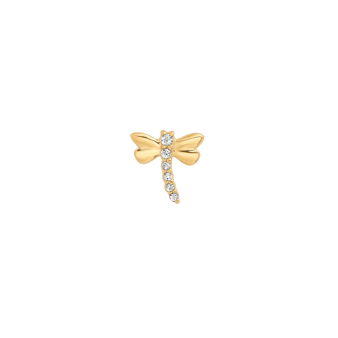 Piercing-zone - Wholesale Single Earring - Dragonfly With Gems – 14K/18K Gold Threadless End1
