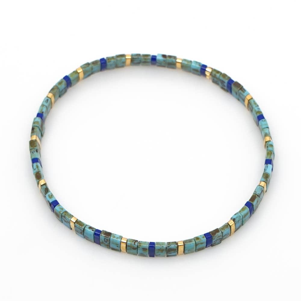 Mio Queena – wholesale Beaded bracelet – Boho Glass & Hematite Beaded TILA Beads Stretch Bracelet -BJ29