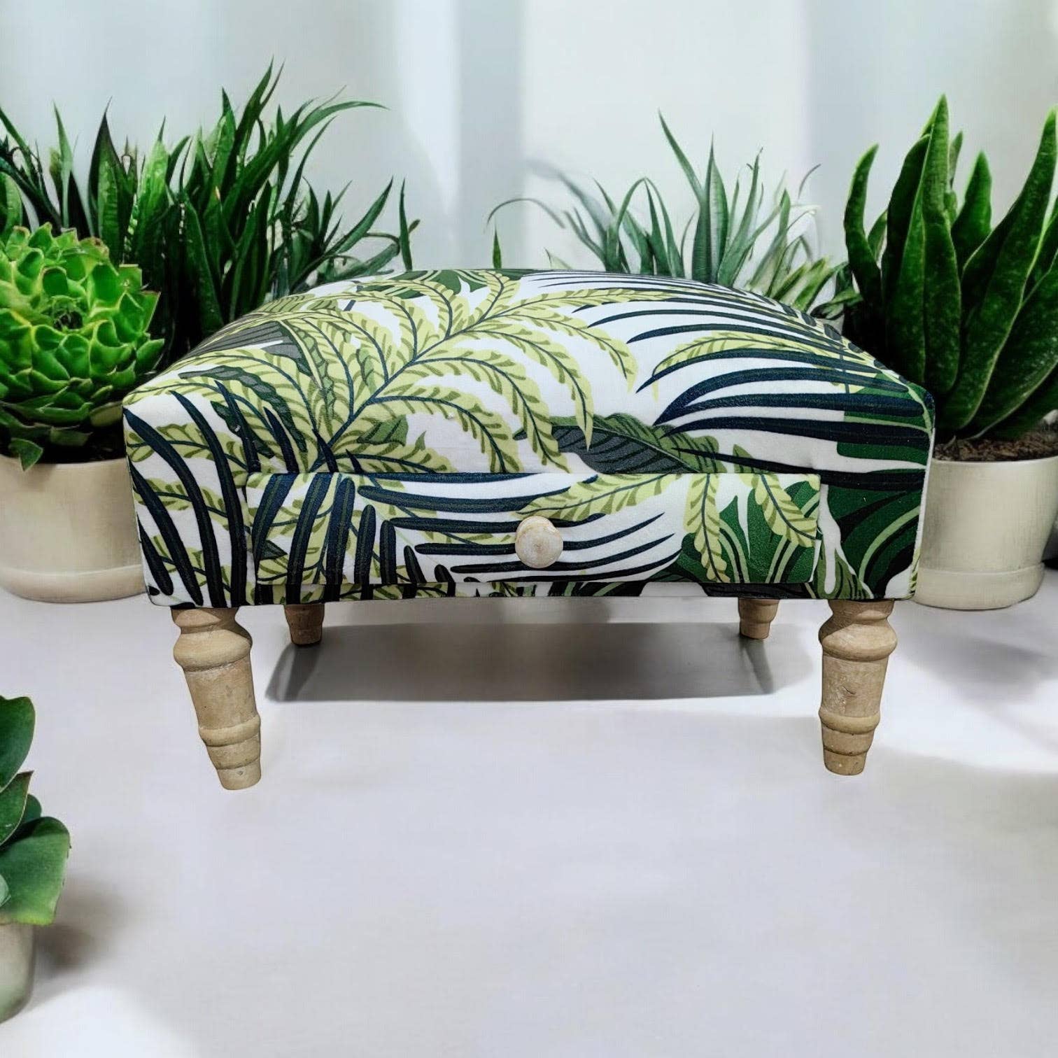Minster Stylish Living Ltd – wholesale Stool – Palm Leaf Fabric Footstool With Drawer0