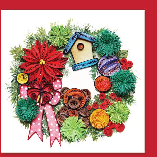 Chrismtas Wreath with bear, Quilling Christmas Card CH-28 for wholesale by YoderDo Quilling Greeting Cards