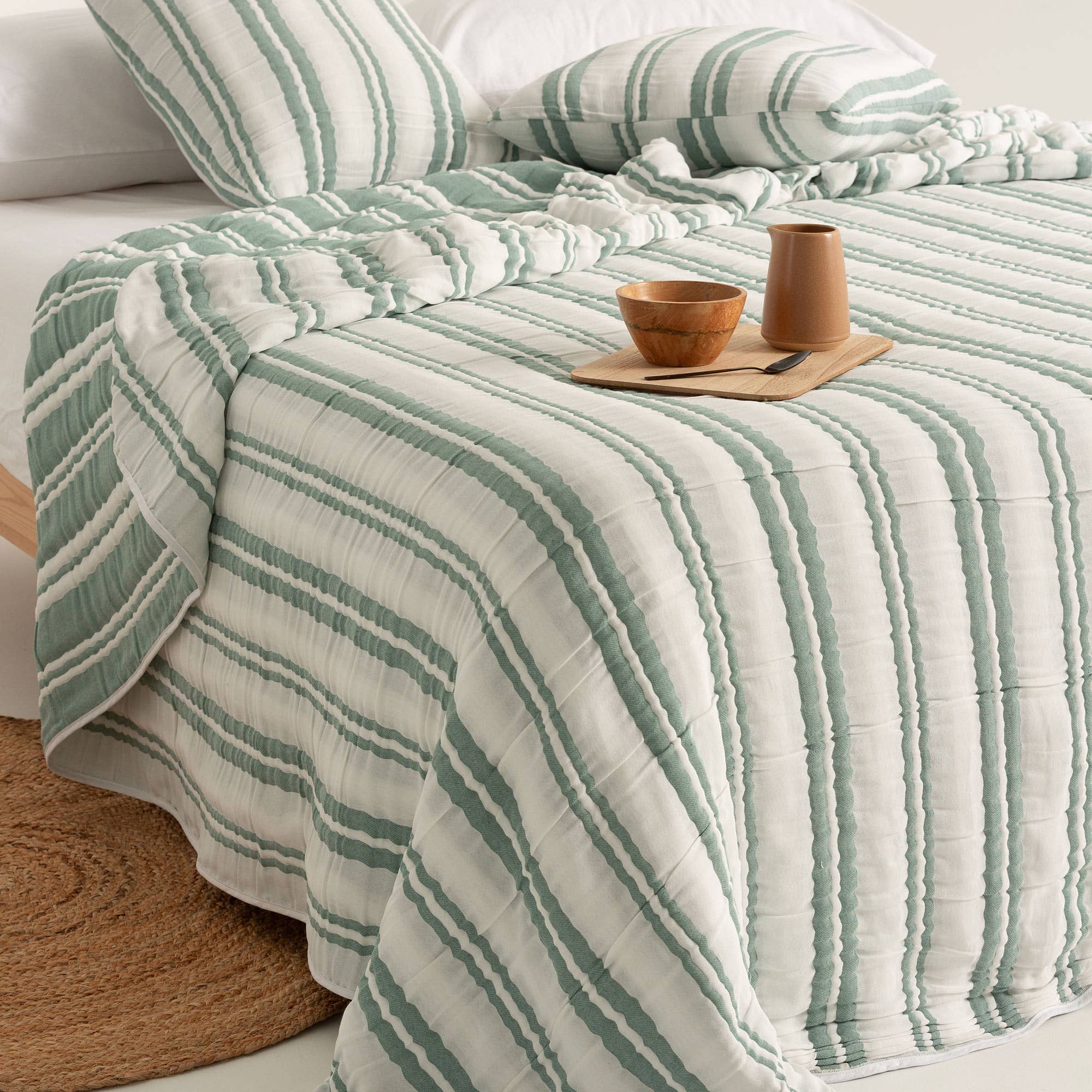 GAMUSI – Edredão por atacado – Colcha jacquard leve algodão riscas TENA8