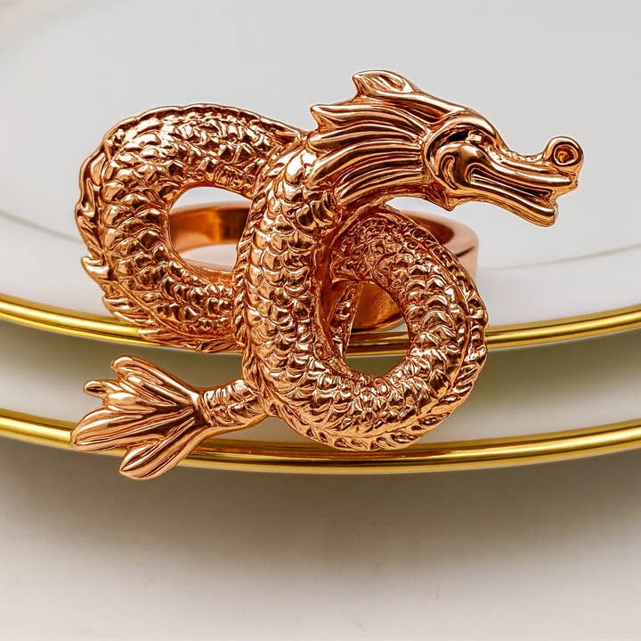 Fennco Styles - Wholesale Napkin ring - Rose Gold Dragon Metal Napkin Holder Ring 1