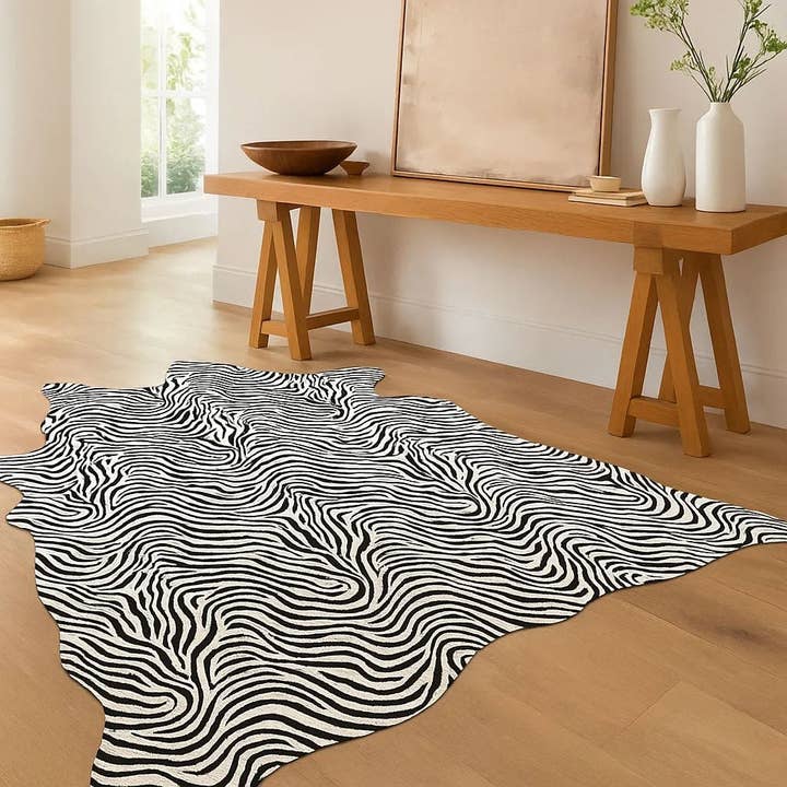 Rodeo - Wholesale Area Rug - Printed baby zebra Cowhide Rug Size 5.5x 7.2 ft ---52431