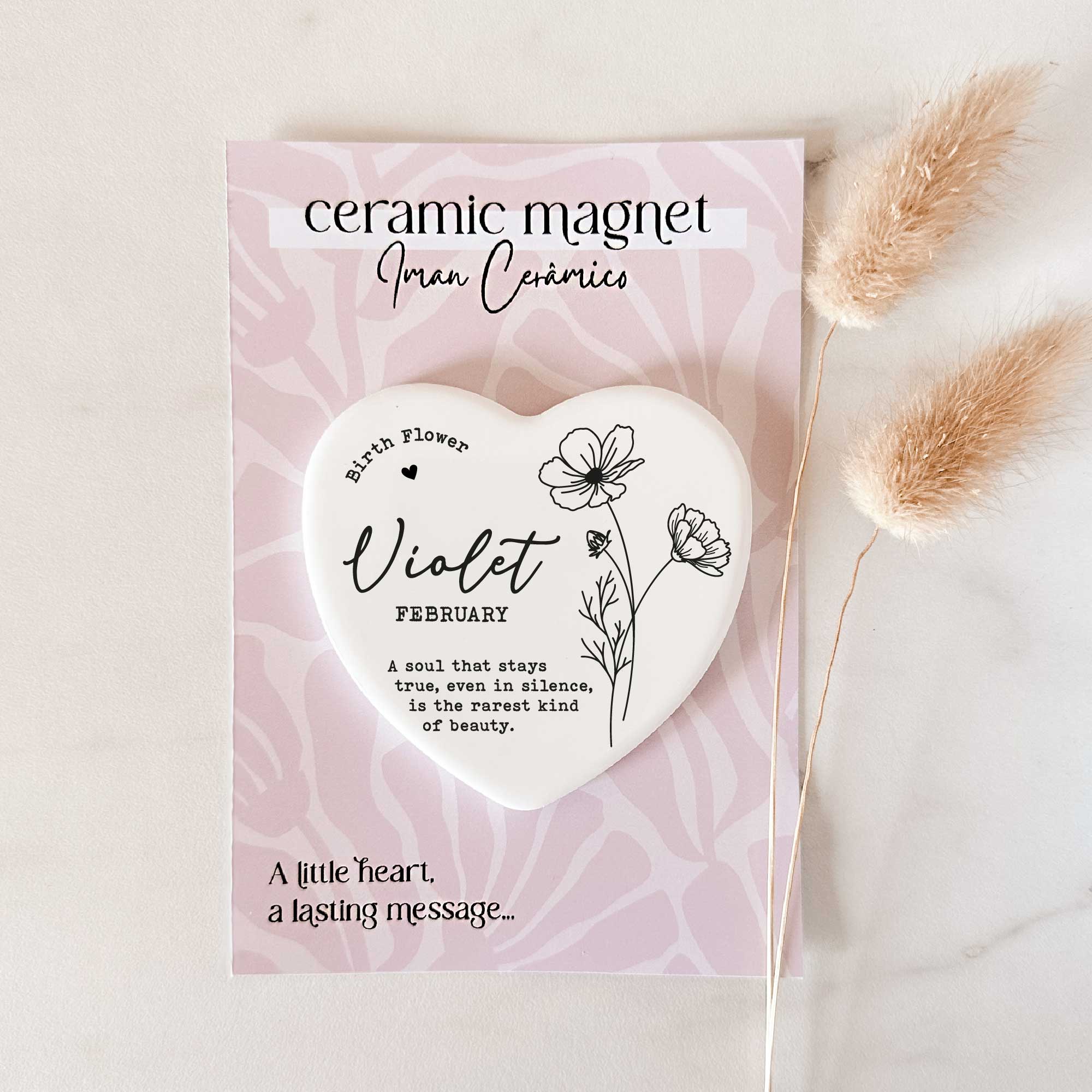 Tsuki Box - Vendita all'ingrosso Calamite - Magnete Fiore di Nascita – Violetta - Febbraio | Cuore in Ceramica2