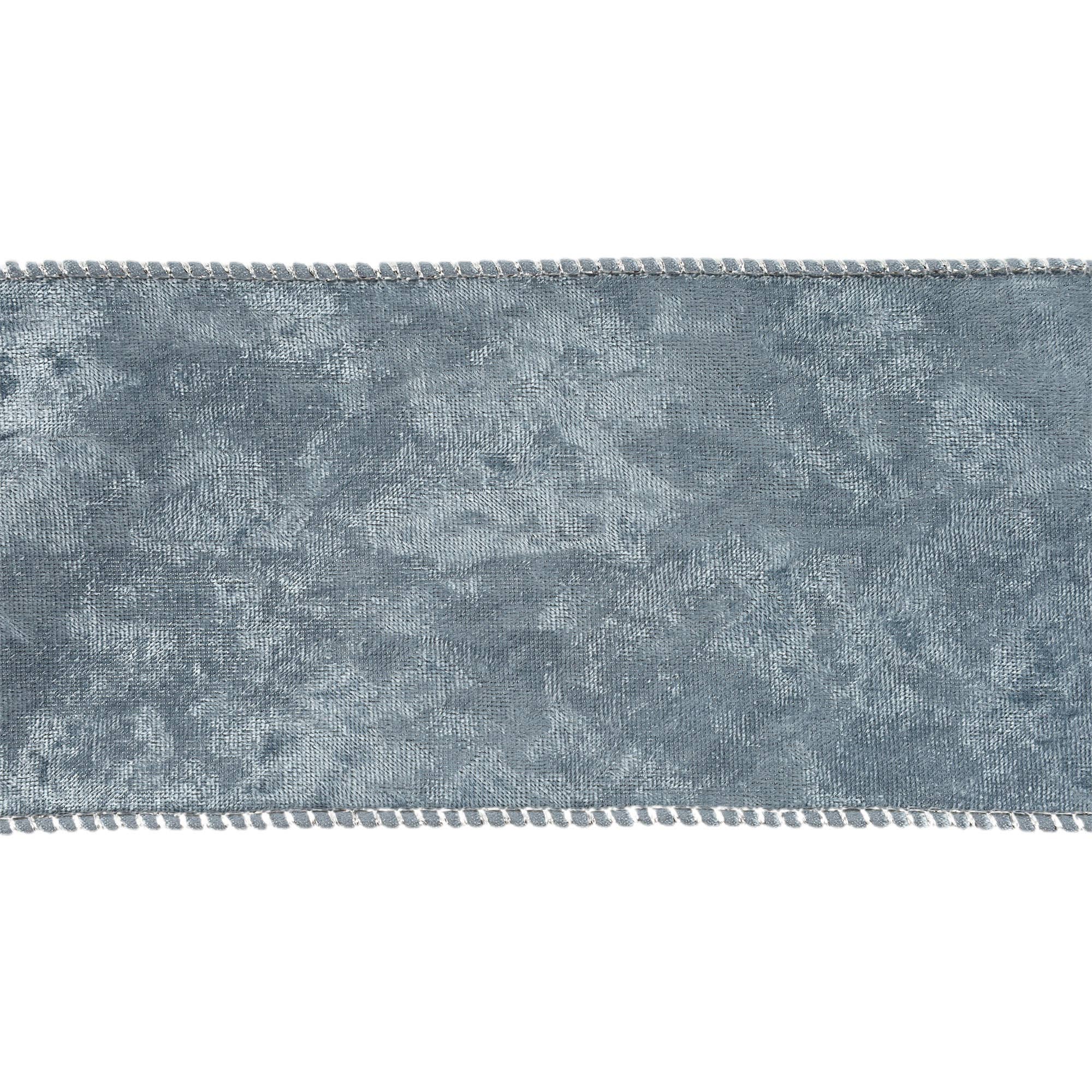 LA Ribbons Wholesale – Engroshandel Bånd – 4" Vendbar Frostet Fløjlsbånd med Tråd | Blå/Blå | 10 Yard Rulle1