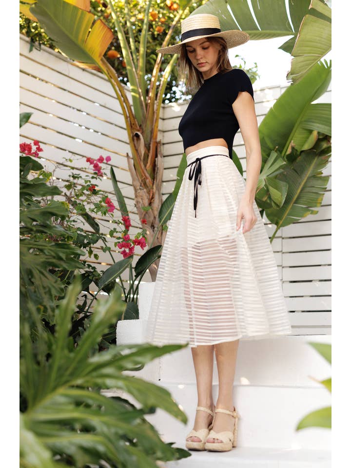 CREAM Pleated Sheer Midi Skirt for wholesale on Faire