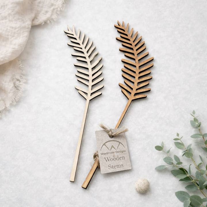 Wooden Fern Leaf Stem – Minimal Botanical Home Décor for wholesale by Westmoor Designs