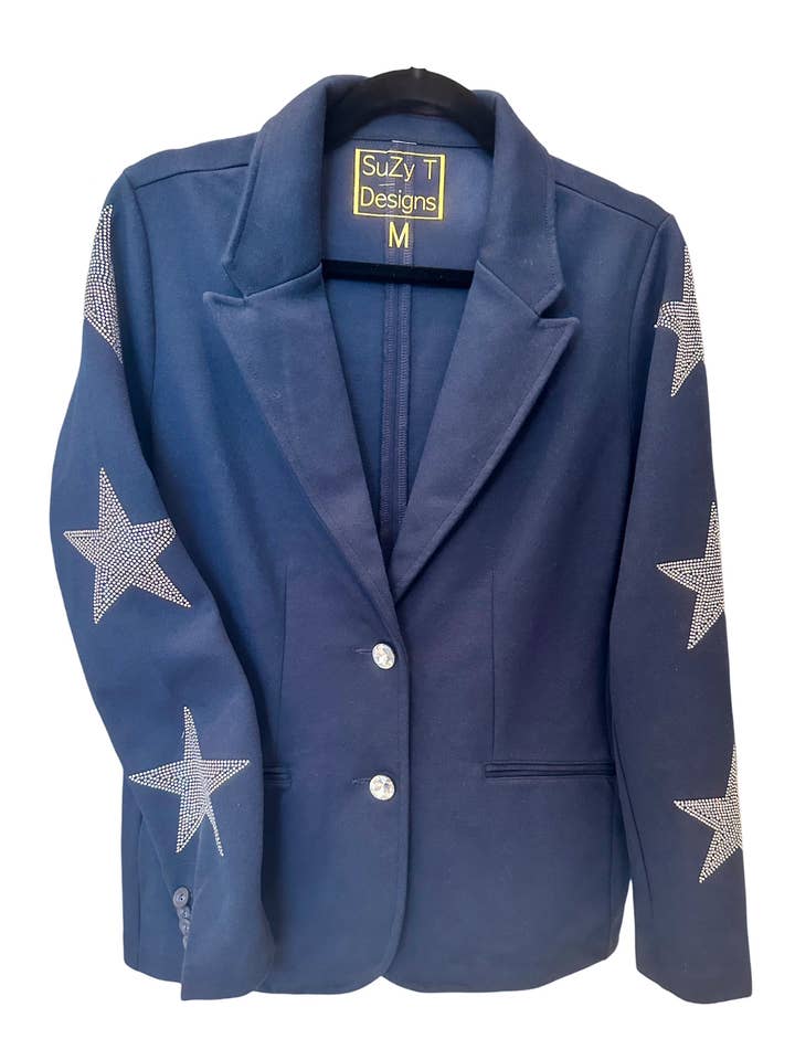 Blazer Great Staple con stelle in cristallo e bottoni in strass per la vendita all'ingrosso da parte di Suzy T Designs