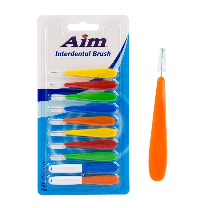 Deluxe Import Trading - Wholesale Toothbrush - Aim Interdental Brush - 10 Piece Set - Assorted Colors