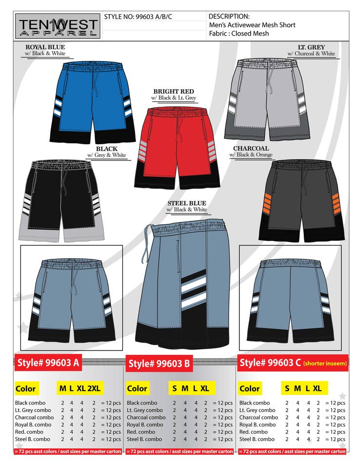 Mens mesh shorts M-2X for wholesale by Ten West Apparel
