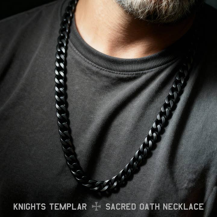 Knights Templar Sacred Oath Cuban Link Necklace: Helps Pair Veterans With A Service Dog Or Shelter Dog -Faire for wholesale by The Hero Company