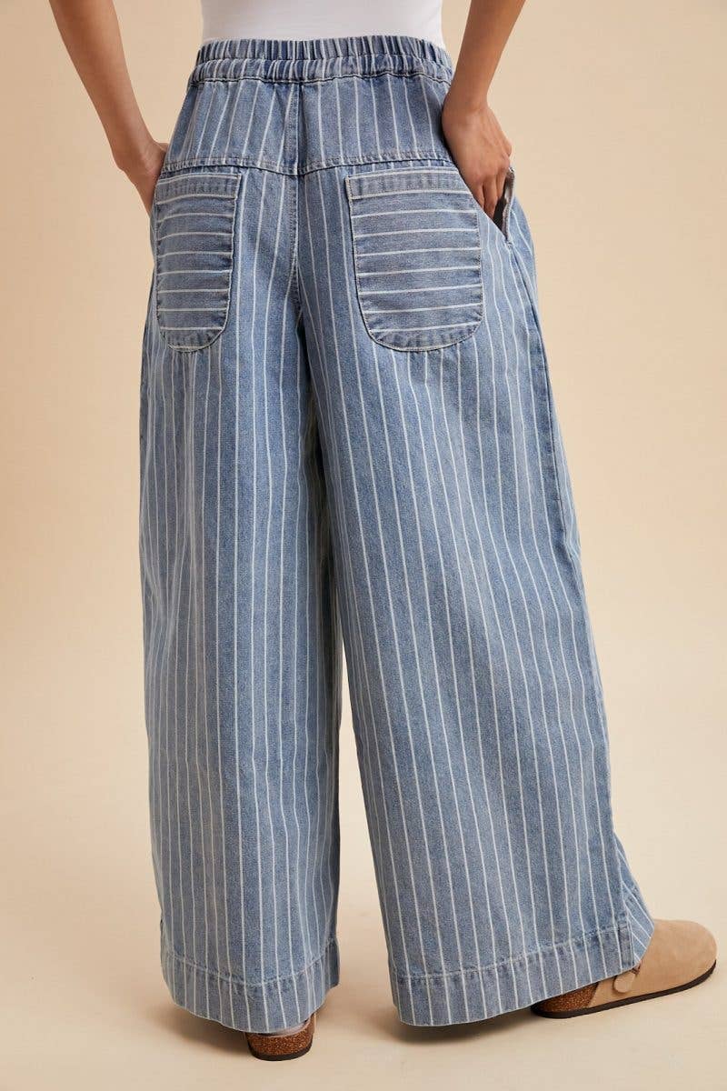 Striped Denim Pin Tuck Detail Wide Leg Pants for wholesale on Faire3