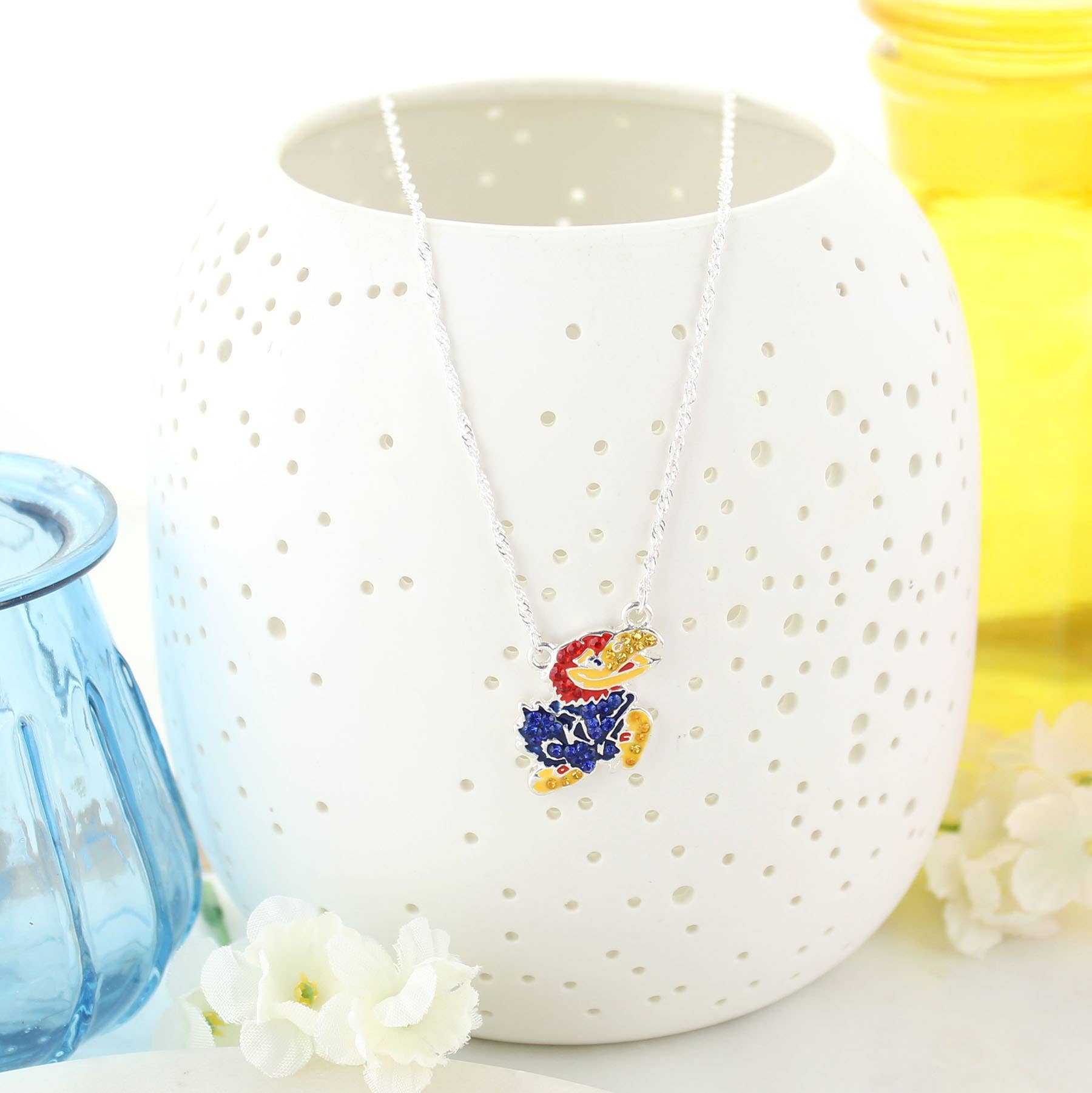 Seasons Jewelry - Wholesale Pendant/Charm Necklace - Kansas Jayhawk Crystal Necklace0