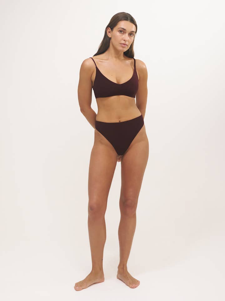 Charlie Mid Waist Bottom | Micro Terry | Coffee for wholesale by BAYTHE