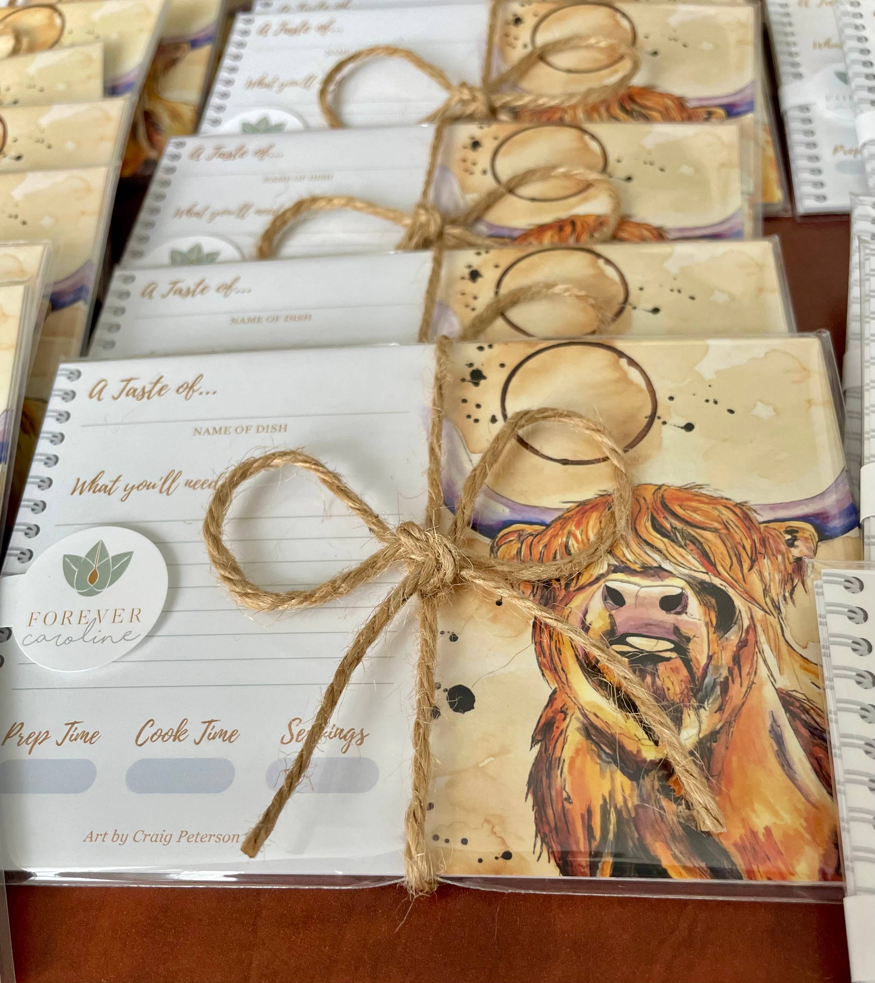 Forever Caroline LLC - Vente Fiche recette - Set cadeau de 8 fiches recettes avec vache Highland | Style ferme et Western2