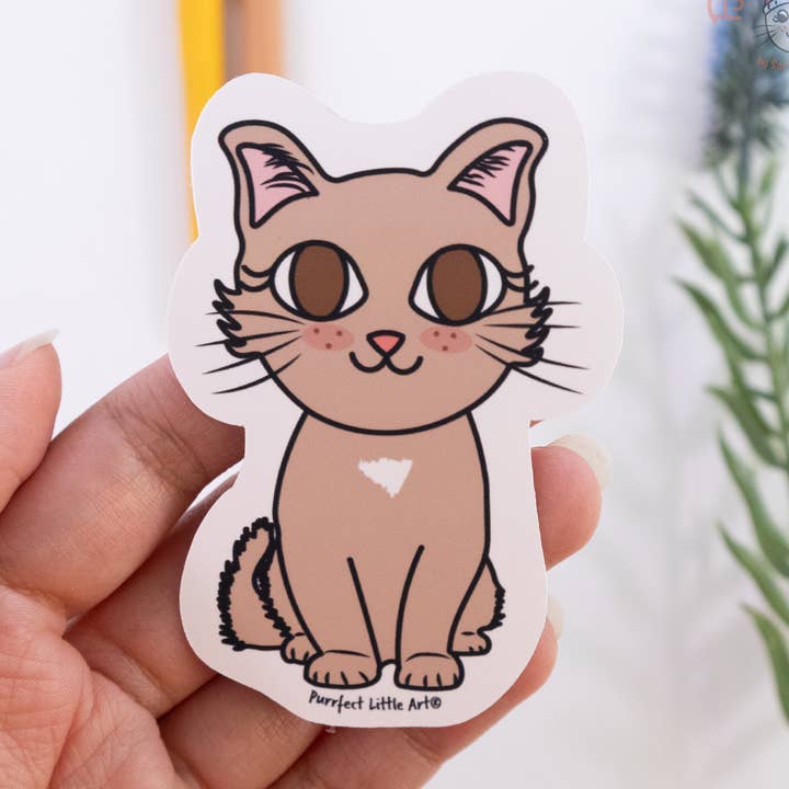 Brun kat klistermærke for engroshandel hos Purrfect Little Art