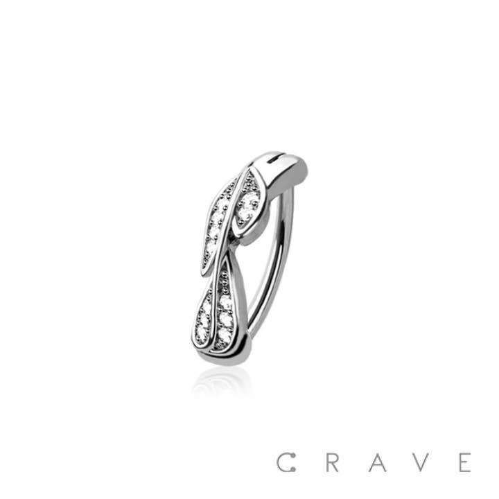 CRAVE BODY JEWELRY - Wholesale Face/Body Chain - 316L SURGICAL STEEL RAIL CLICKER BELLY RING CZ FEATHER DESIG
