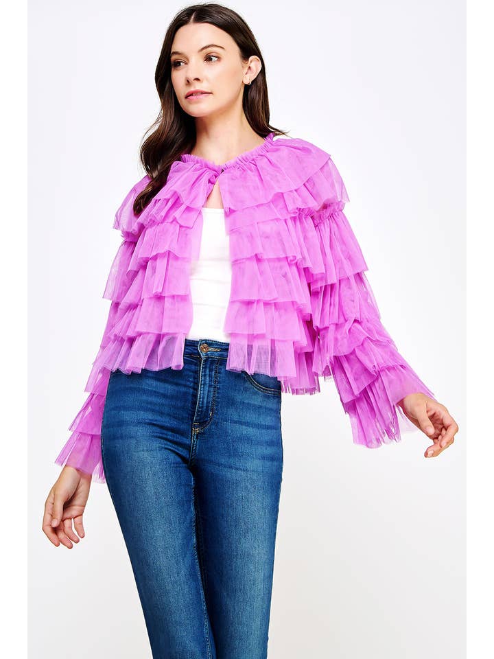 Strut & Bolt - Wholesale Cardigan - Women's - Tiered Ruffle Tulle Cardigan Jacket