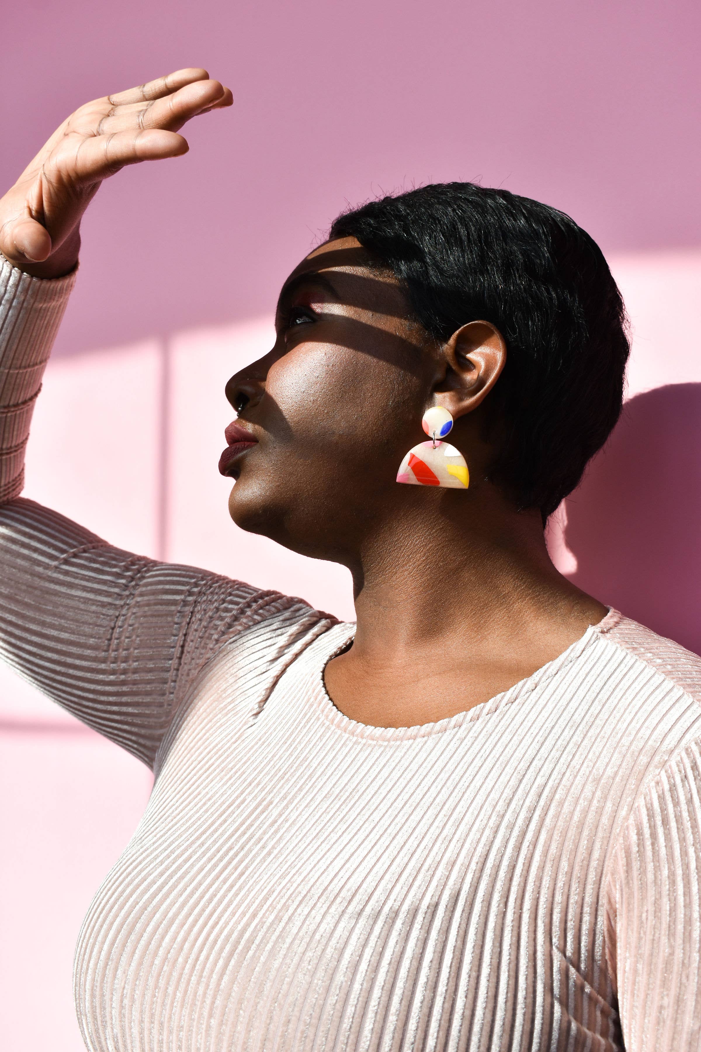 Night Moves Atelier - Wholesale Dangle Earrings - Polymer Clay Terrazzo Fan Earrings in Fruit Punch3