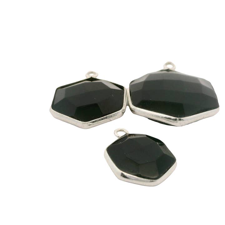 Purity Beads - Wholesale Individual Charm/Pendant - Black Onyx Hexagon Corner Loop Pendant 12mm 15mm 18mm | One Loop Gold Plated Over Sterling Silver and Sterling Silver Gemstone Pendant4