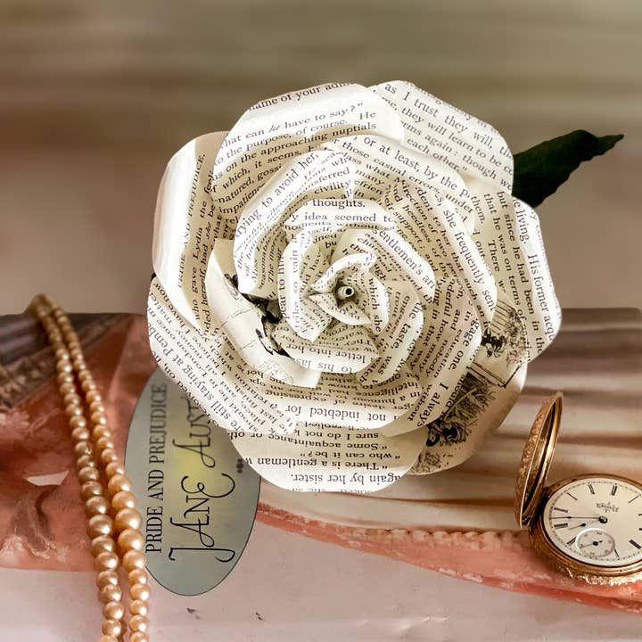 Literary Blooms - Wholesale Artificial Flowers - Pride and Prejudice Paper Rose – Medium (5")4