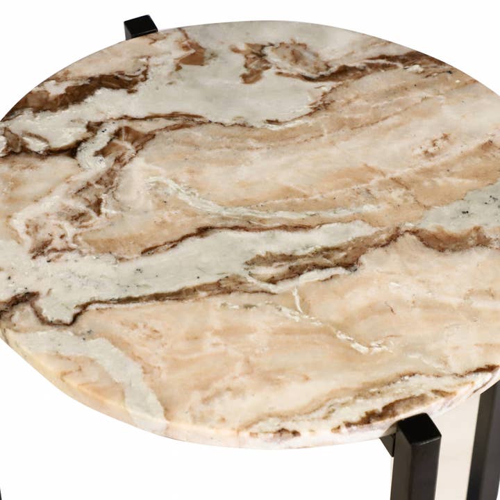 India Curated - Wholesale Side Table - Brown Marble Side Table with Grey Metal Frame-21 Inch Height3