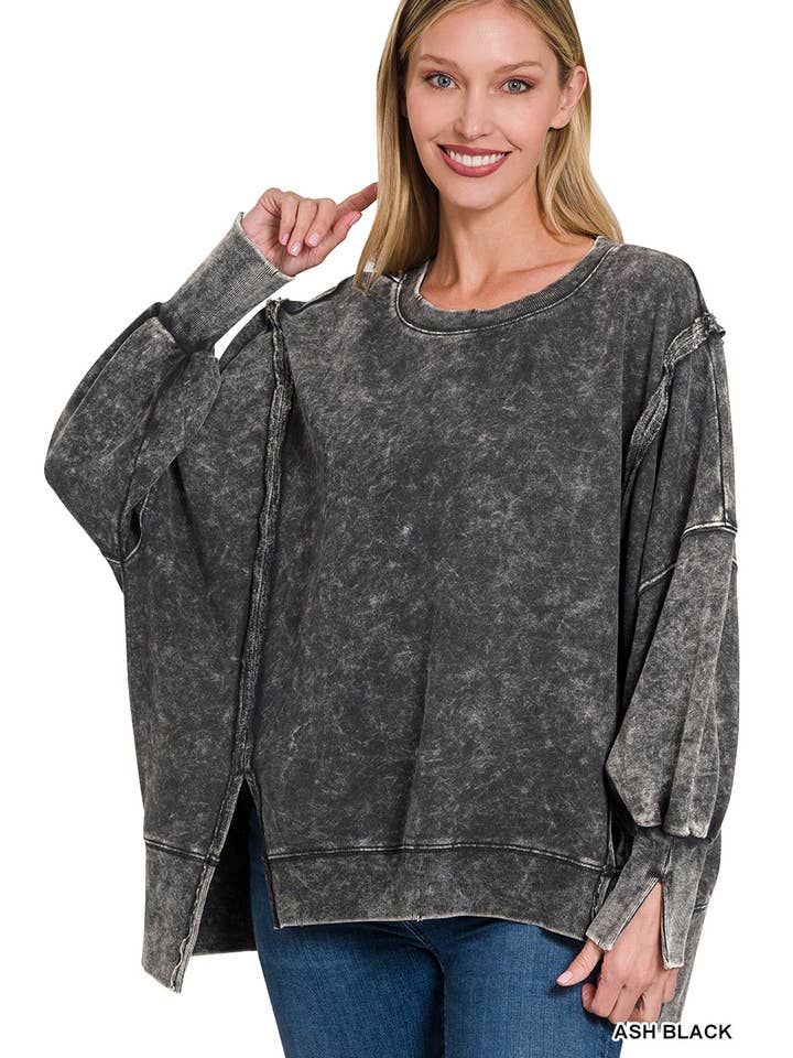 42POPS - Wholesale Sweatshirt - Women's - Split Cuff Washed Oversized Sweatshirt36