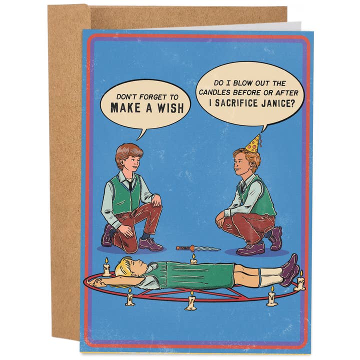 Sleazy Greetings - Wholesale Birthday Card - Sacrifice Janice - 70's Vintage - Funny Birthday Card
