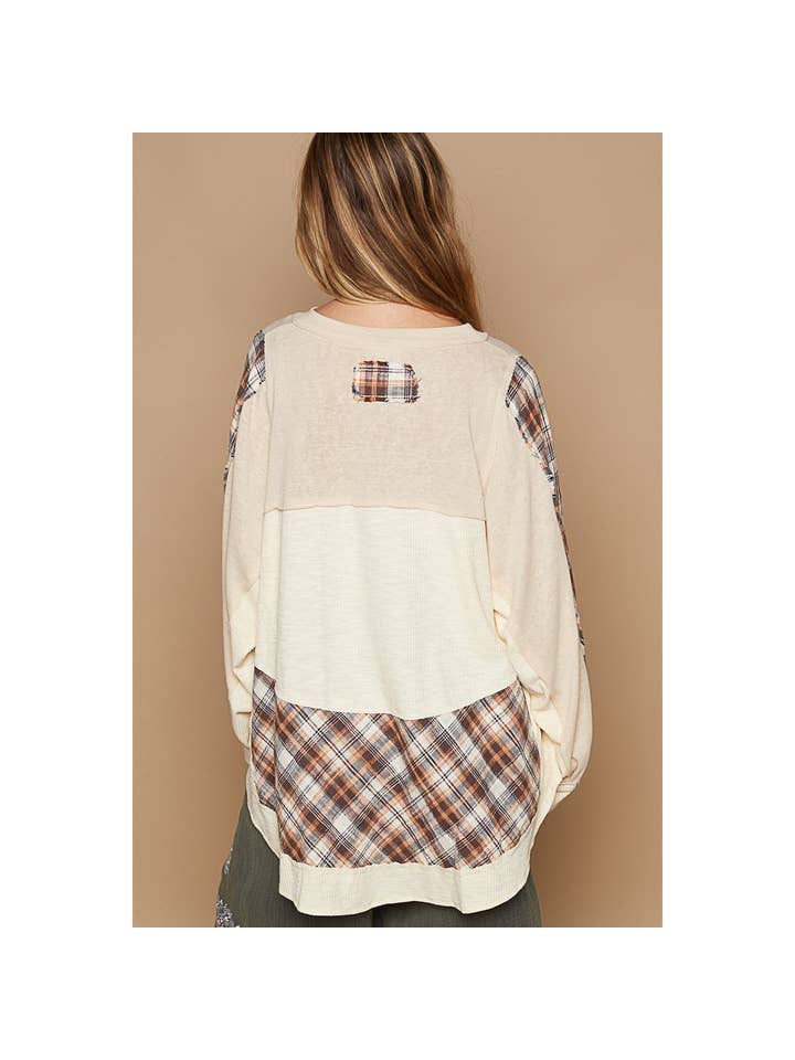 Pol Clothing - Vente Haut en maille – femme - Top en maille à carreaux à manches longues et col rond EN SOLDE