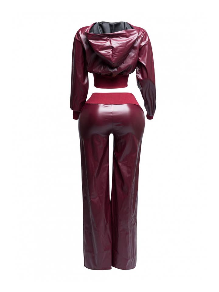Boswell - Wholesale Top & Pant Set (NOT Loungewear) - Women's - PU HOODIE JACKET AND WIDE LEG PANTS SET