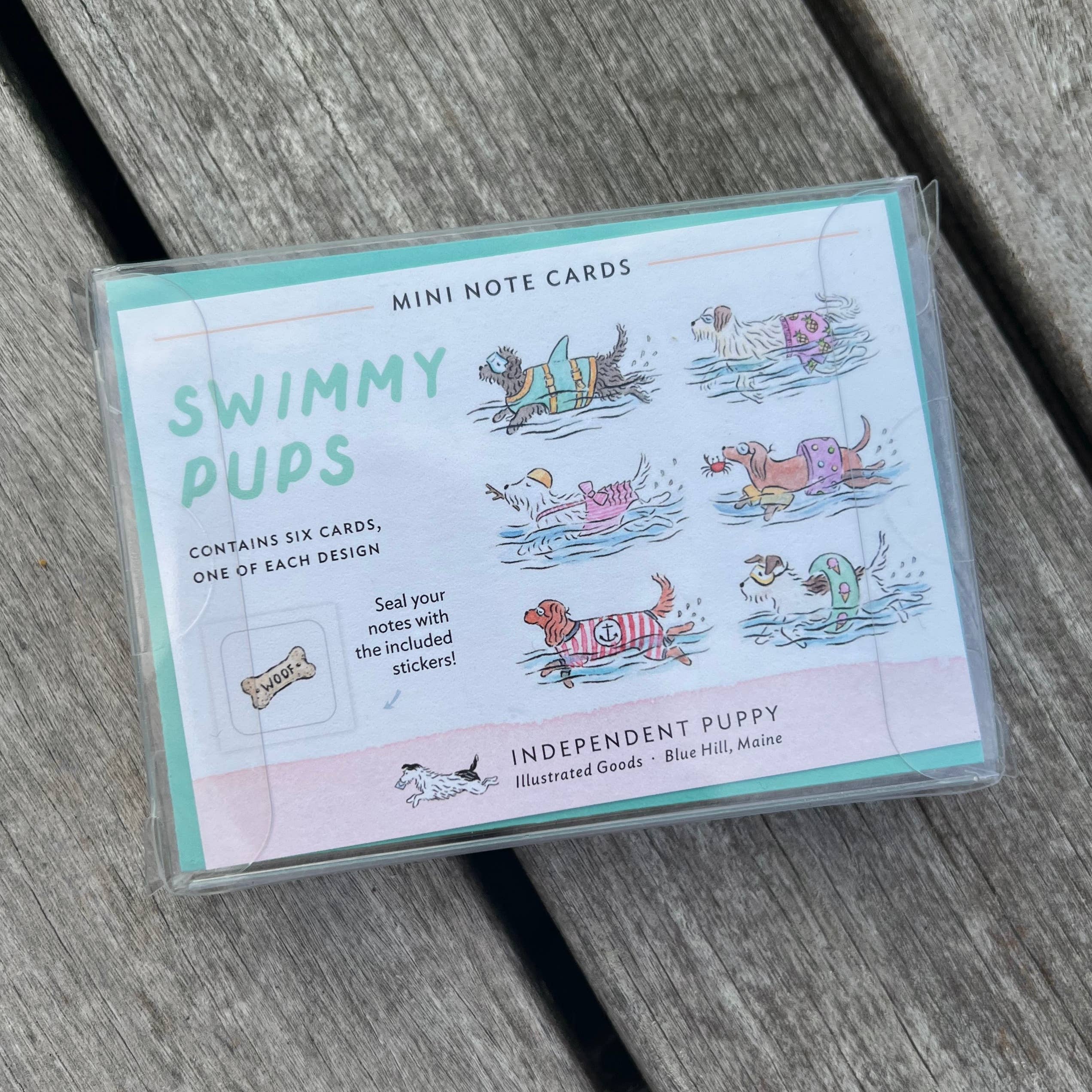 Independent Puppy - Wholesale Stationery/Notecard Set - Swimmy Pups Mini Note Cards, Set of 6 | 2.5 x 3.5"3
