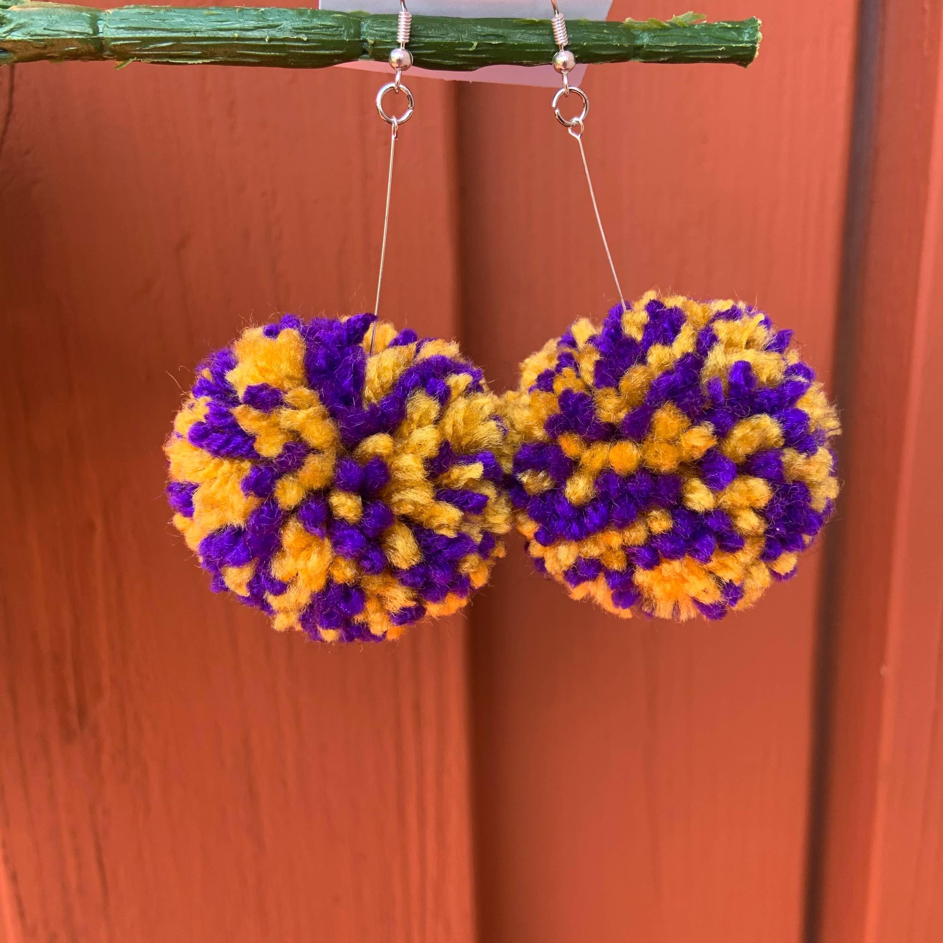 Lovelybeadz - Wholesale Dangle Earrings - Mardi grass  Pom Earrings, Game day Pom Pom earrings1