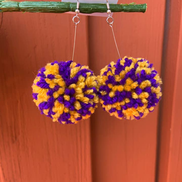 Lovelybeadz - Wholesale Dangle Earrings - Mardi grass Pom Earrings, Game day Pom Pom earrings1