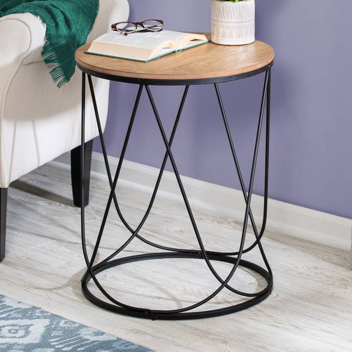 Table d'appoint ronde noire et naturelle pour la vente par Honey-Can-Do