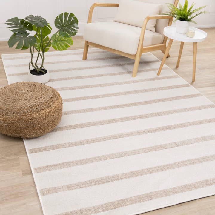 Century Cream Beige Simple Lines Pet-Friendly Area Rug for wholesale by Kalora