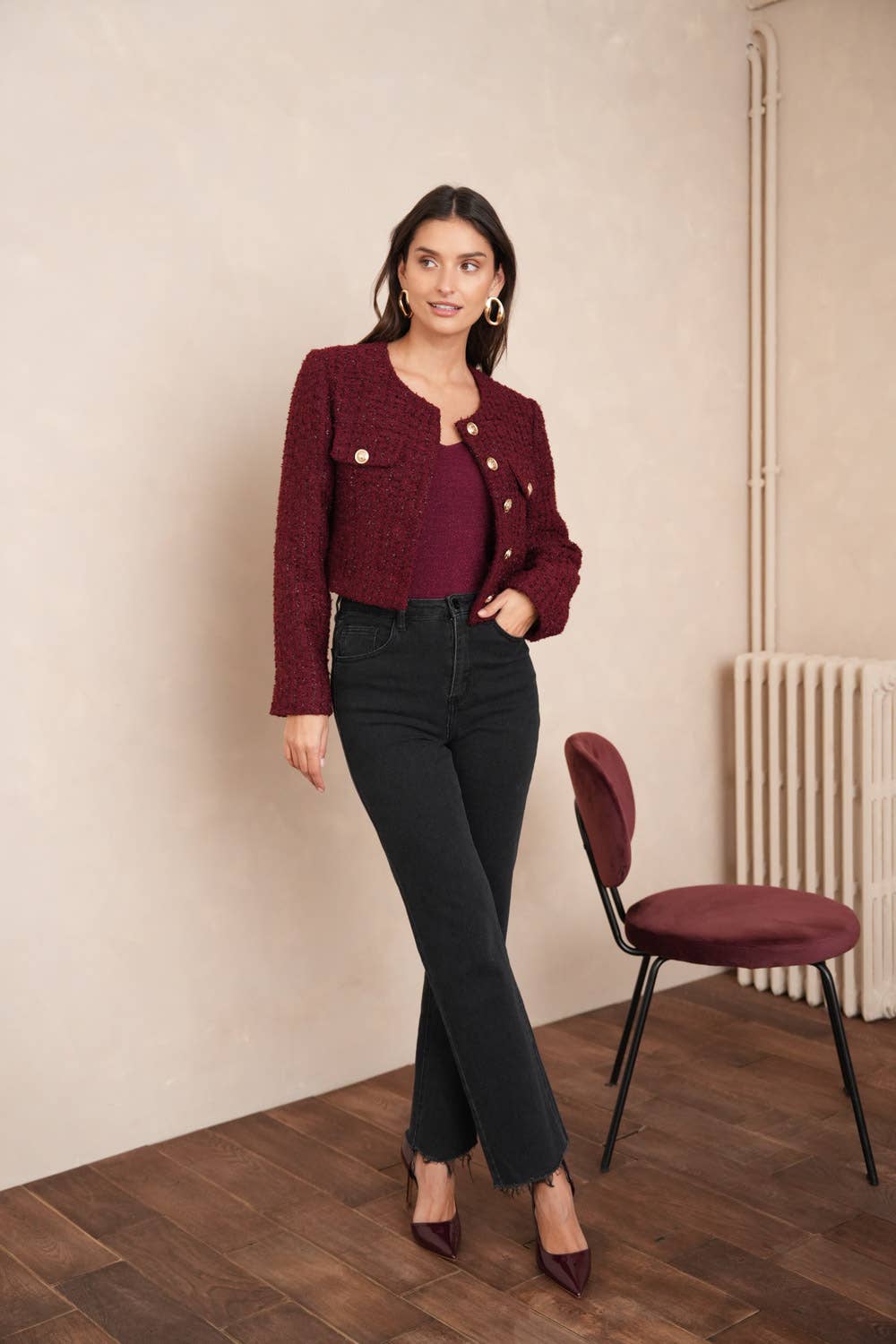 bordeaux Jenny short jacket in sequined tweed - CK08346-1 for wholesale on Faire2