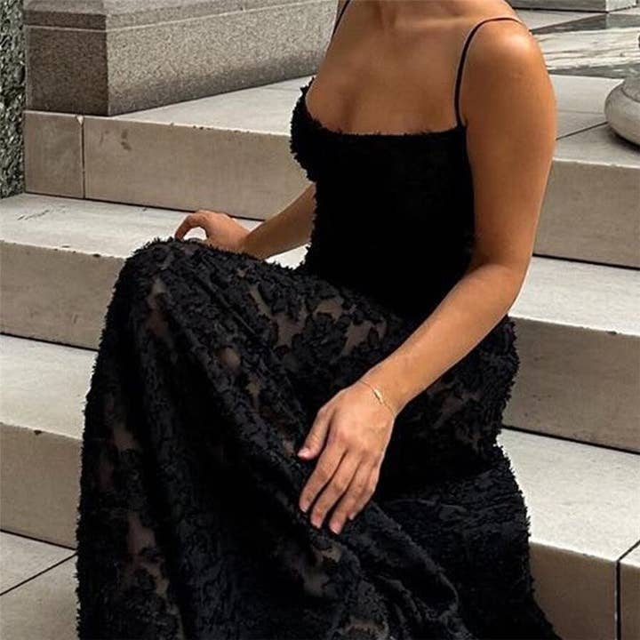 Black Sheer Backless Camisole Maxi Dress for wholesale on Faire