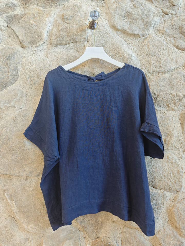 Linen & More - Wholesale Blouse - Dames - REF 17831 Linnen blouse met korte mouwen en strikdetail13