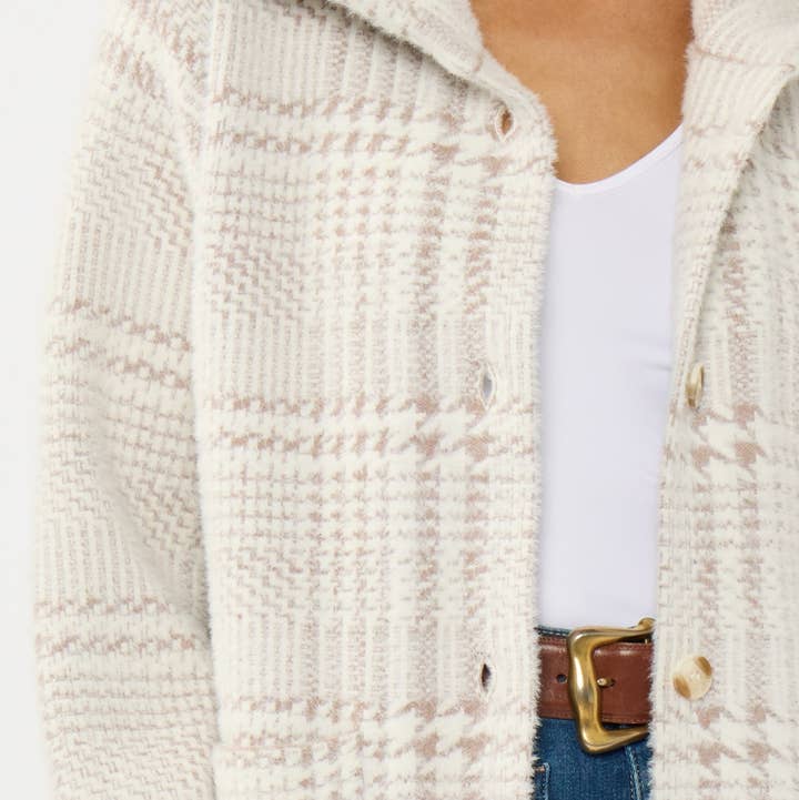 CREAM TAUPE Plaid Button-Up Sweater Jacket for wholesale on Faire3