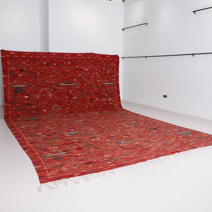 Tapete Marroquino Vermelho Grande – 6 x 3,8 m Tribal de Lã Kilim por atacado de MUSMUSRUGS
