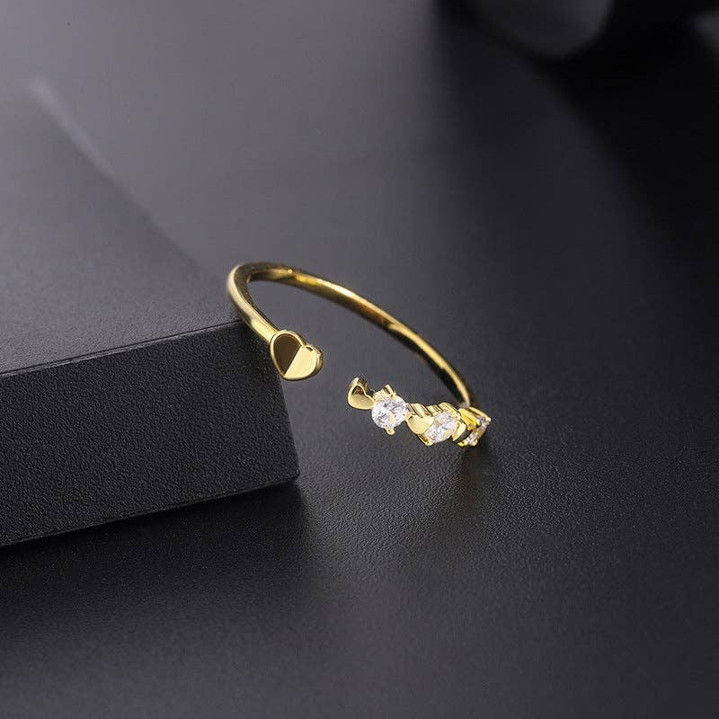 Perimade & Co. LLC - Wholesale Multi-Stone Ring - Dainty Gold Heart Open Stacking Ring in 925 Sterling Silver0