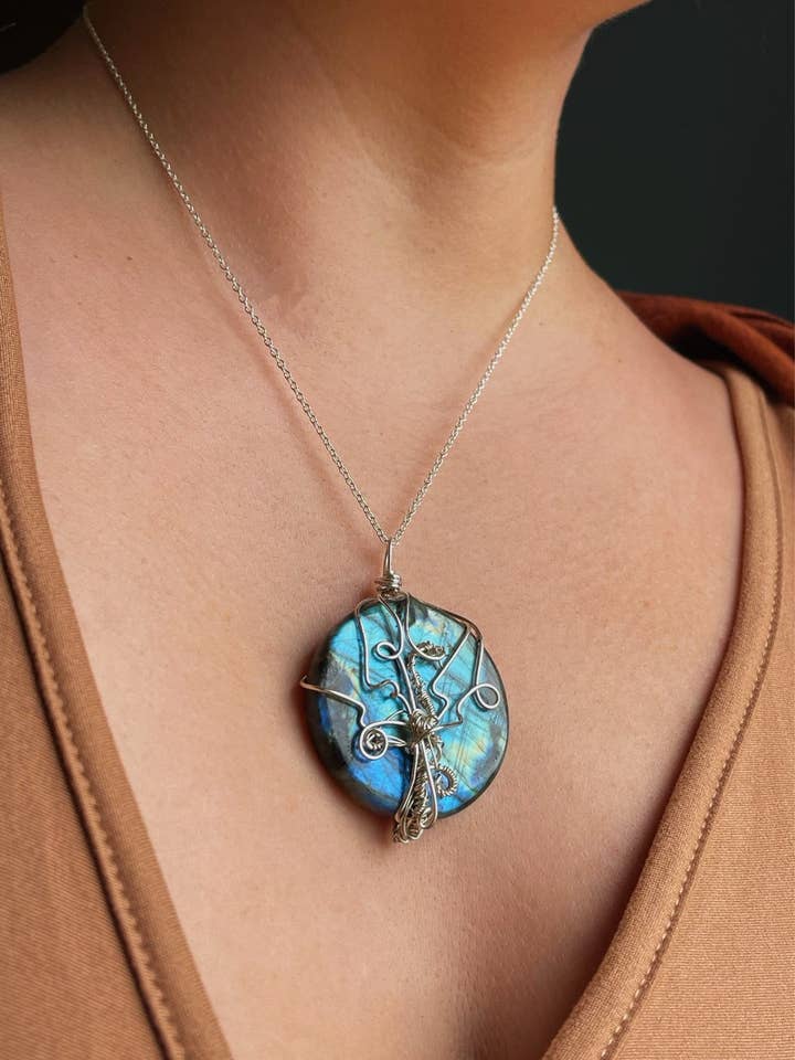 Colgante de cristal labradorita del árbol de la vida en plata para venta al por mayor de Tumbledshop