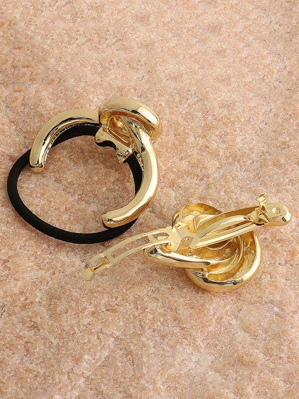 VividLux - Vente Élastique à cheveux - Attache-cheveux nœud en métal minimaliste10