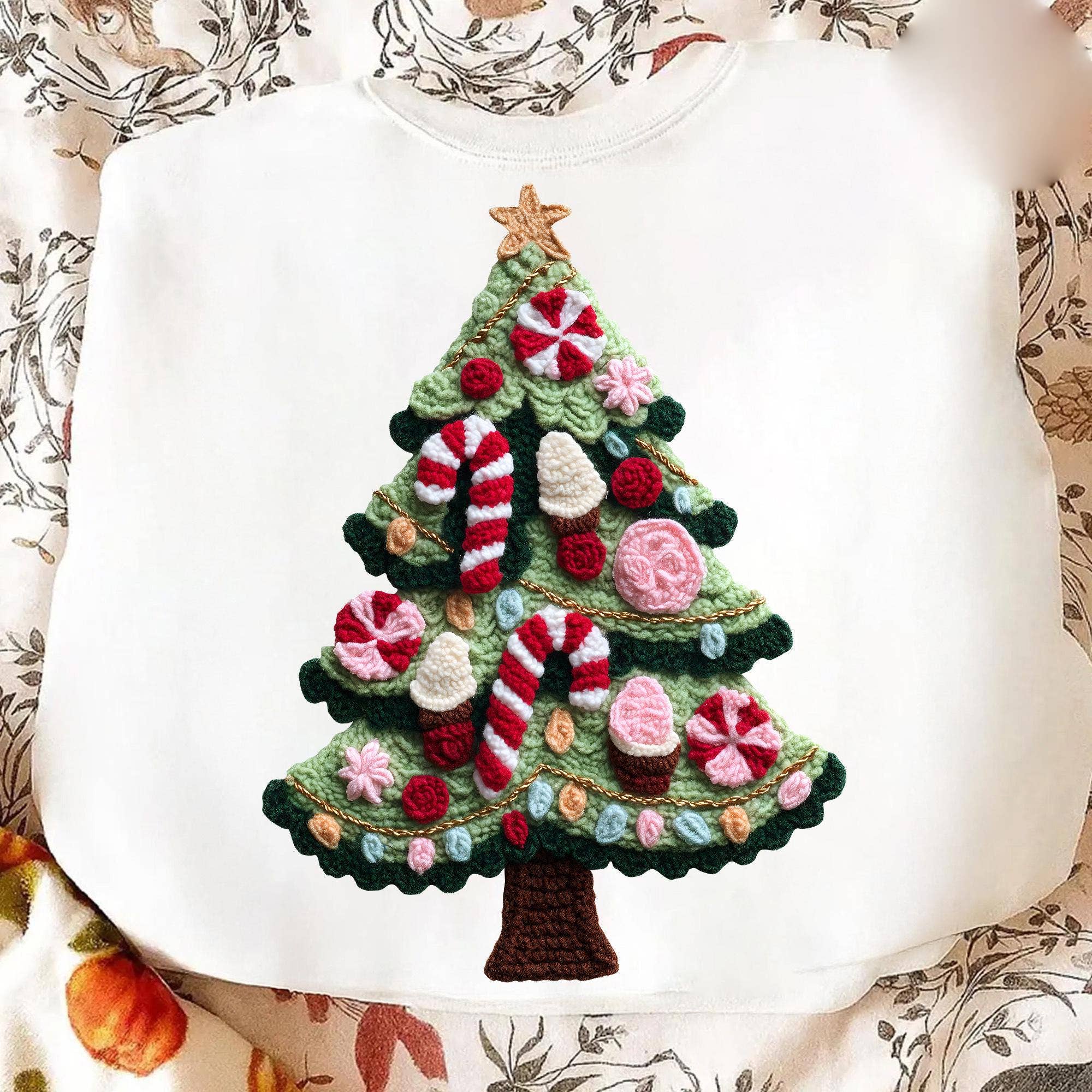 NVC Ecommerce LLC - Vente T-shirt à imprimés – femme - Chemise de Noël en crochet, sweat rétro en laine pour les fêtes2