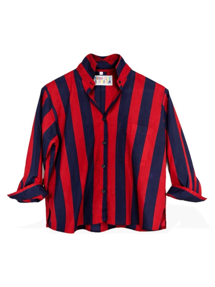 Camisa cropped às riscas estilo surf com botões por atacado de Cabana Club California