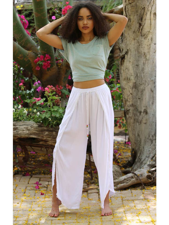 ANGIE - Wholesale Pants - Women's - 25P68-ASIS WRAP PANTS WITH CROCHET TRIM AND ELASTIC WAIST3