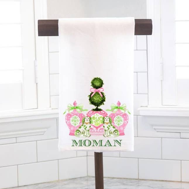 Chinoiserie Topiary Staffordshire Tea Towel - Hostess Gift for wholesale by Moman Sales, Inc.