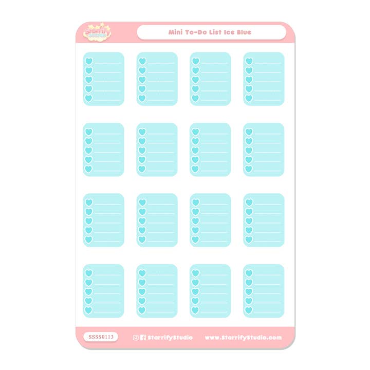 Mini To-Do Ice Blue Sticker Sheet for wholesale by Pastel Dreamer, LLC.