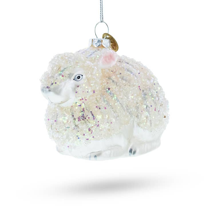 Ornement de Noël en verre lapin blanc étincelant pour la vente par BestPysanky